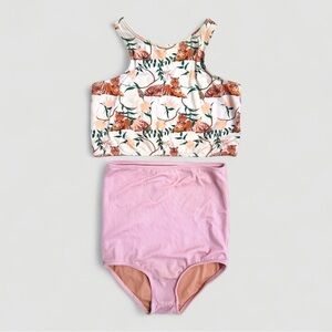 Kortni Jeane Girls Size 5 Two-Piece Swimsuit – Tigers + Pink Ribbed